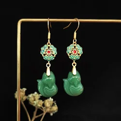Jade Fox Earrings Luxury Energy Lucky Accessories Gift Gifts Jewelry Charm Chinese Designer Gemstone Women Natural Stone