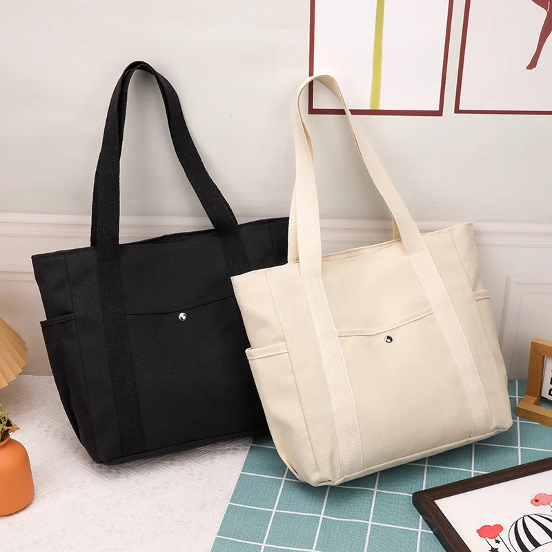 Leisure Simple Women's Handbags Shoulder Bag Canvas Solid Color Large Capacity Lightweight Female Tote Bag For Outings Shopping