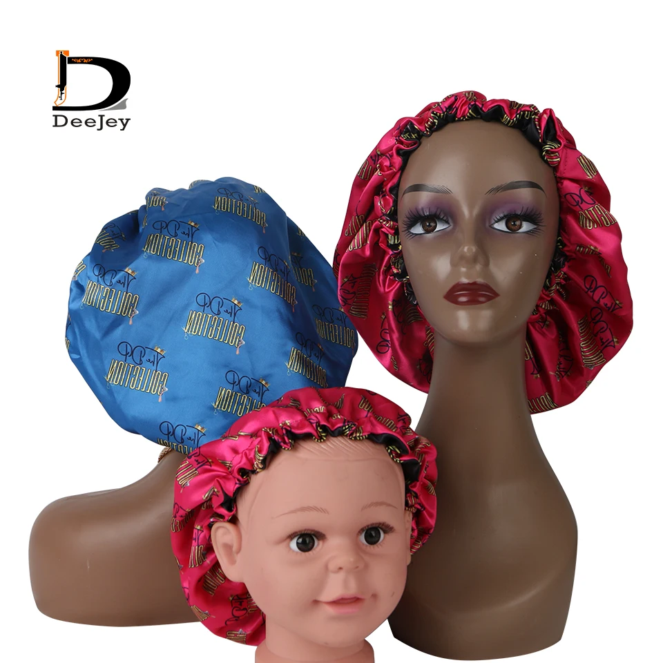 Custom logo printing Parent mother and me, mom and daughter double layer satin silk sleep bonnet