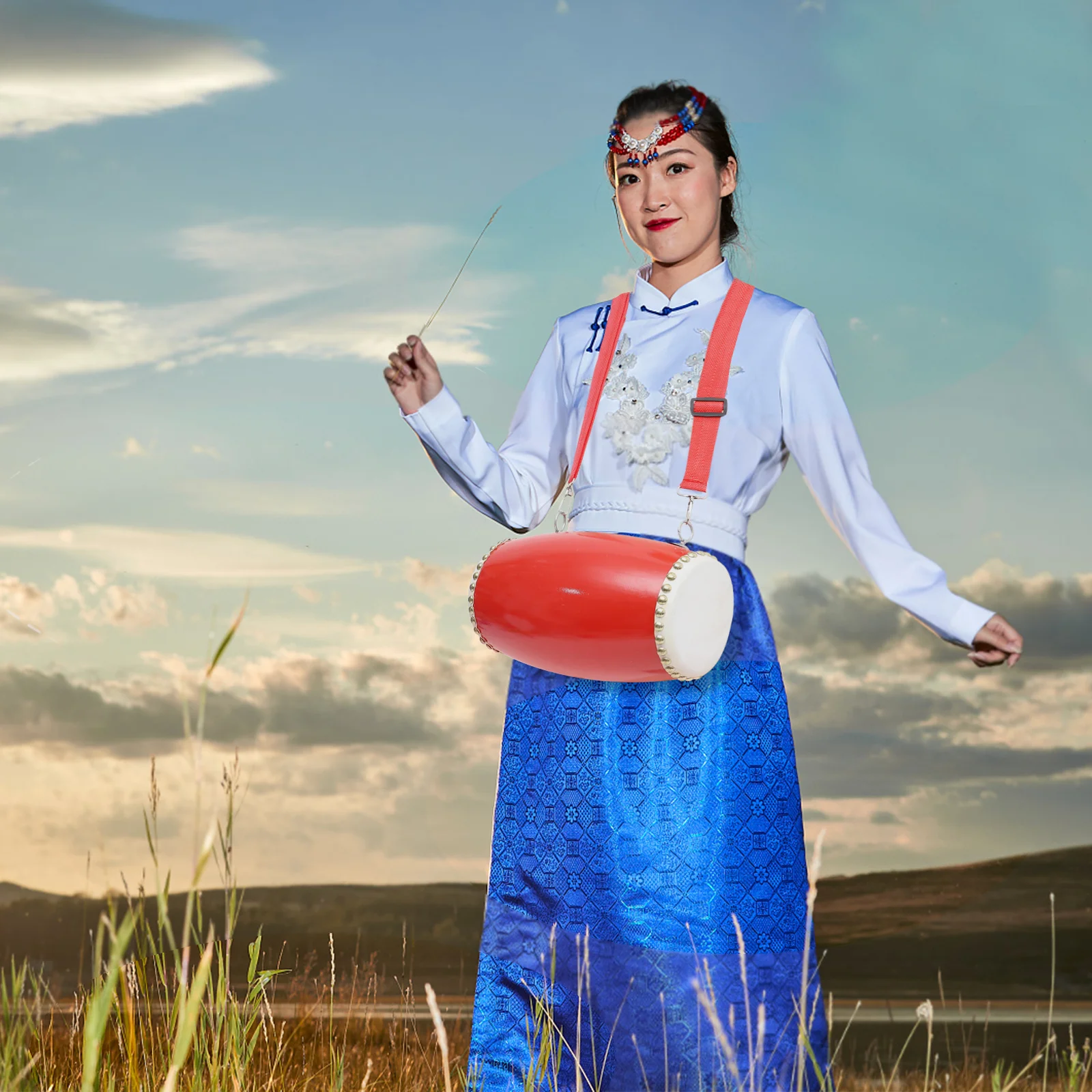 

1 set 1 Set Chinese Waist Cowhide Hand Durable Performance Drum Set For Celebrations Square Waist Drum Dance