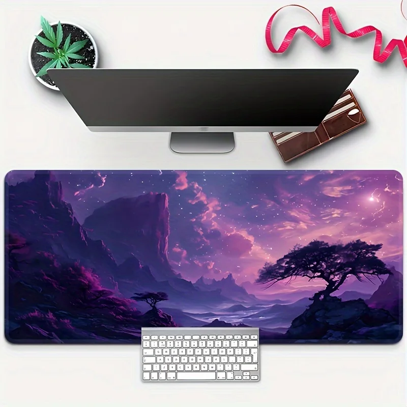 

Большой фиолетовый игровой коврик для мыши с горным пейзажем — нескользящая резиновая основа, водонепроницаемый настольный коврик для геймеров и офисного использования, идеальный Gi
