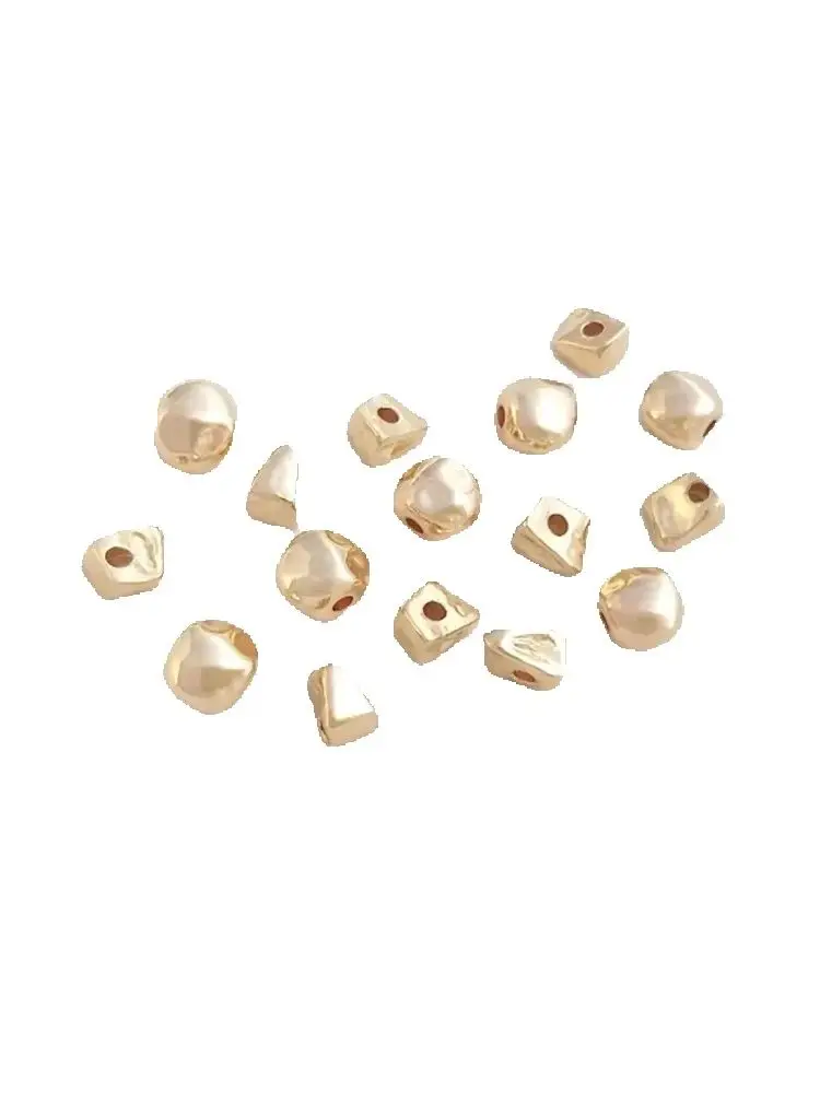 14K gold coated irregular triangular small broken gold beads irregular round loose beads diy bracelet jewelry material