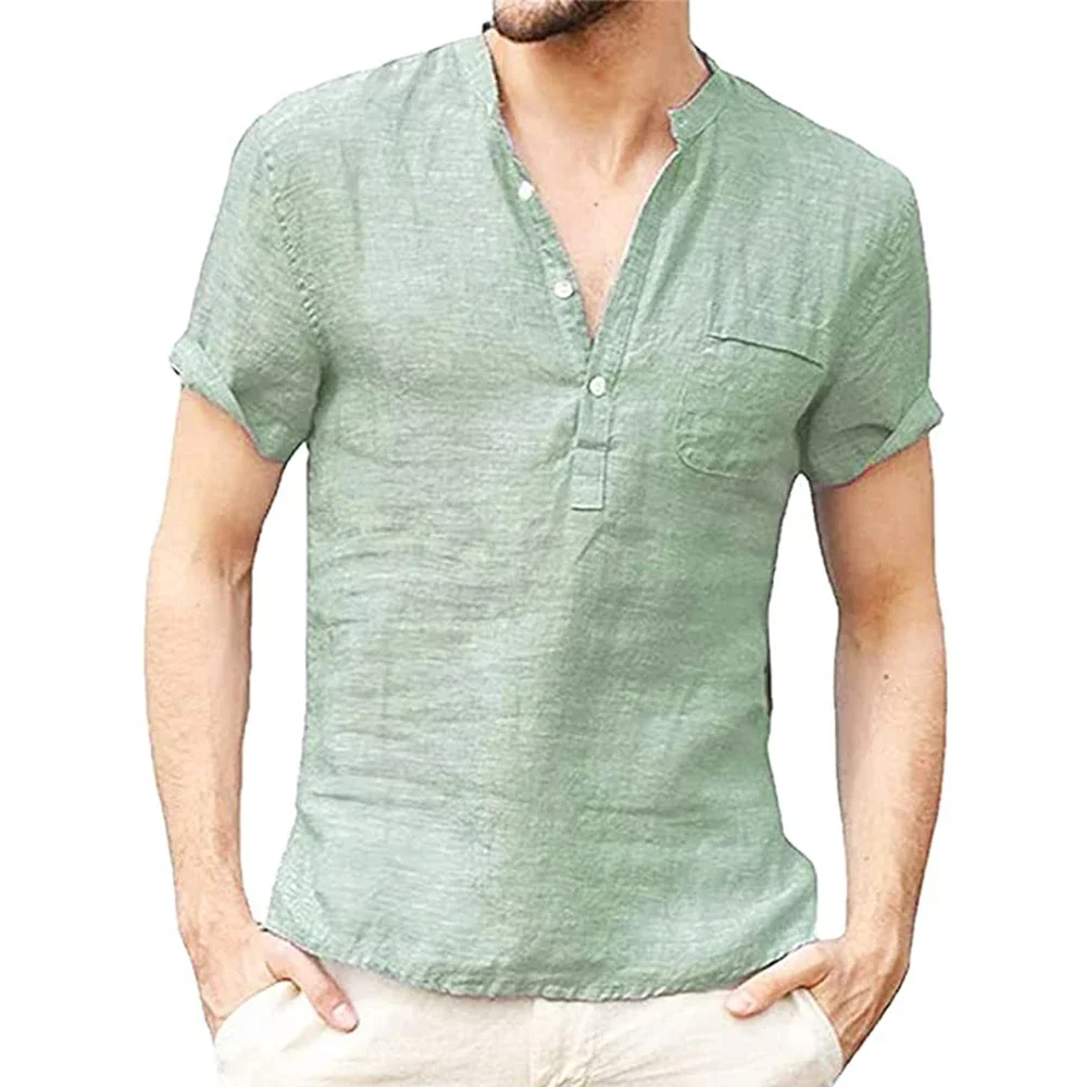 Summer New Mens Short-Sleeved T-shirt Cotton and Linen Led Casual Mens T-shirt Male Breathable Top tees S-3XL