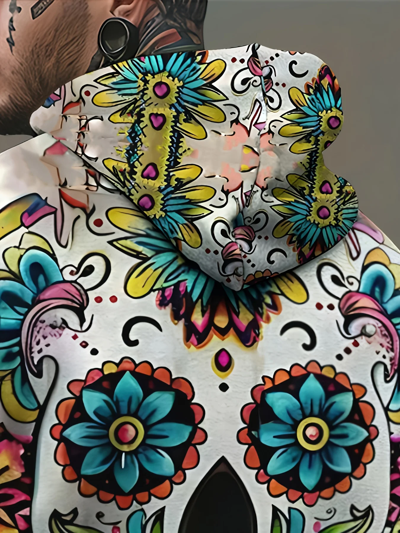 سترة بغطاء للرأس بأكمام طويلة مطبوعة على شكل جمجمة للرجال من Day of the Dead المكسيكي، بلوزة رياضية كاجوال مع جيب للربيع والخريف