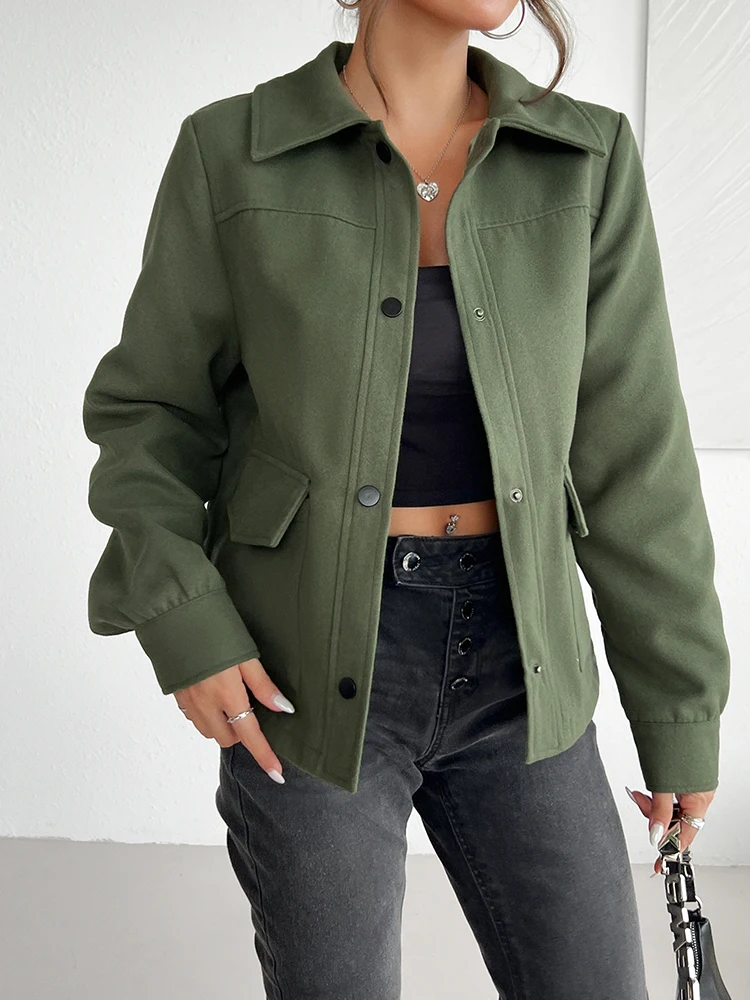 Women's Aviator Jacket Woolen Coats Cropped Bomber Jacket Autumn Winter Jacket Outerwears Long Sleeves Female Chic Lady Outfits