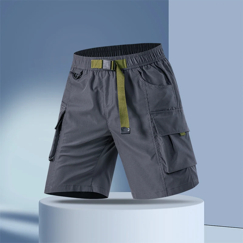 Pantalones cortos de skate para hombre, pantalones cortos informales de verano con cinturón, pantalones cortos tipo cargo con bolsillos grandes, pantalones cortos rectos tipo Bermuda con cinturón