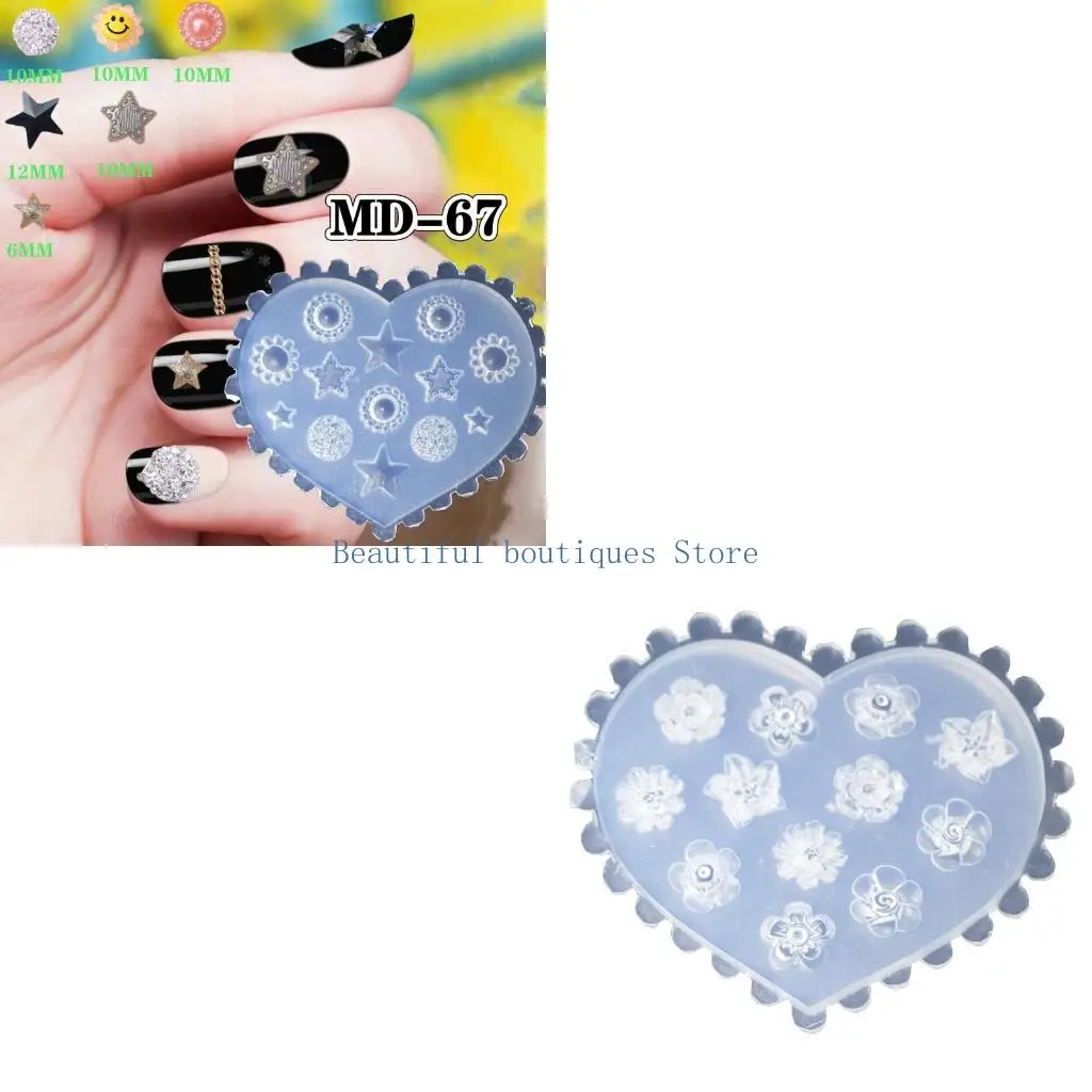 U4LF Silicone Nail Template DIY Nail Art Mold Silicone Assorted Nail Art Cabochon Decortive Mold Template Mould Making Kit