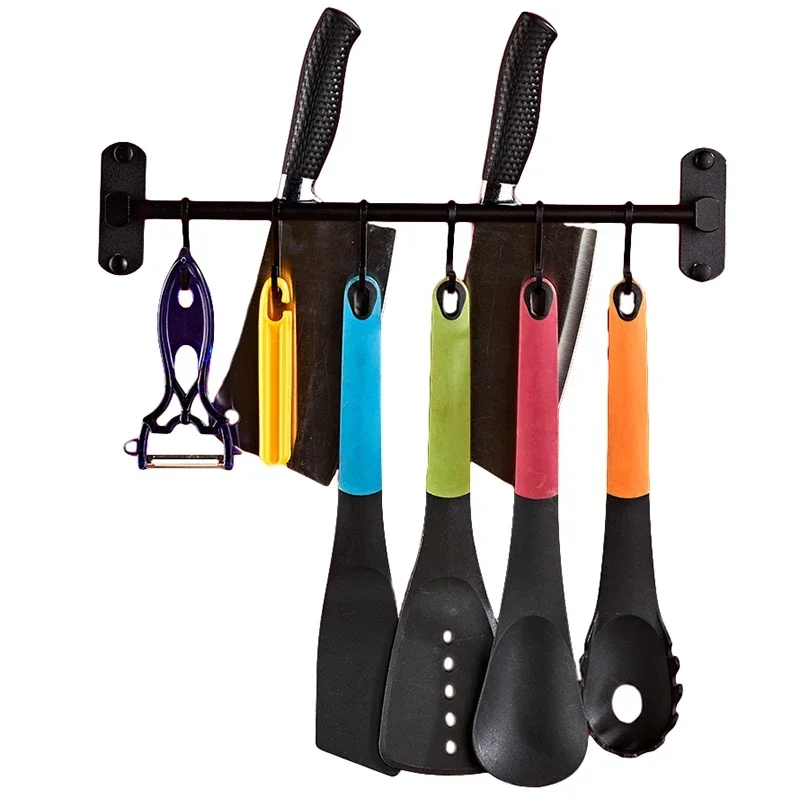 

Black Silver 6/8 Hooks Wall Hanging Rack Aluminum Punched Wall Mounted Racks For Home Kitchen Bathroom Hardware Organizer