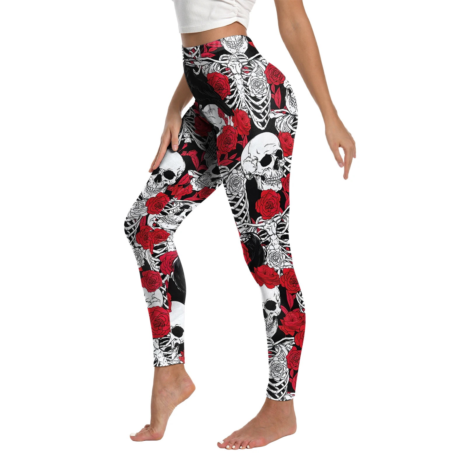 Nadanbao المرأة الجمجمة الأحمر روز طباعة طماق هالوين القوطية السراويل عارضة الشارع الشهير تجريب السراويل جوارب مثيرة القاع #5