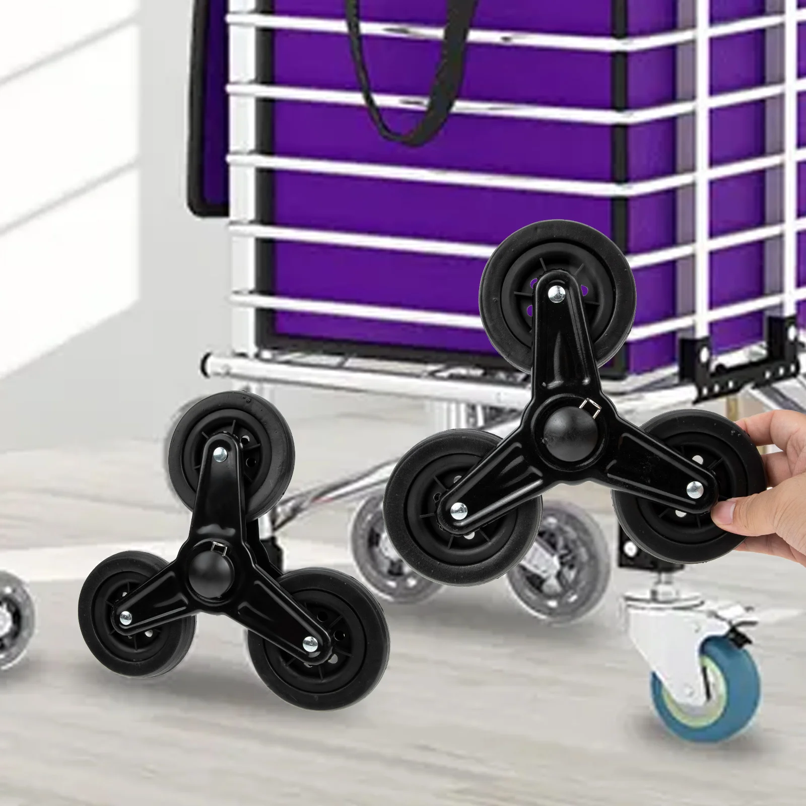 عربة بعجلات مطاطية ، سلالم متسلقة ، عربة تسوق ، عجلات أمتعة مثلثة ، عربة تسوق