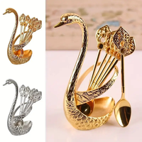 7pcs Swan-shaped Stainless Steel Coffee Spoon Set with a Stand. Rust-proof kitchen utensils