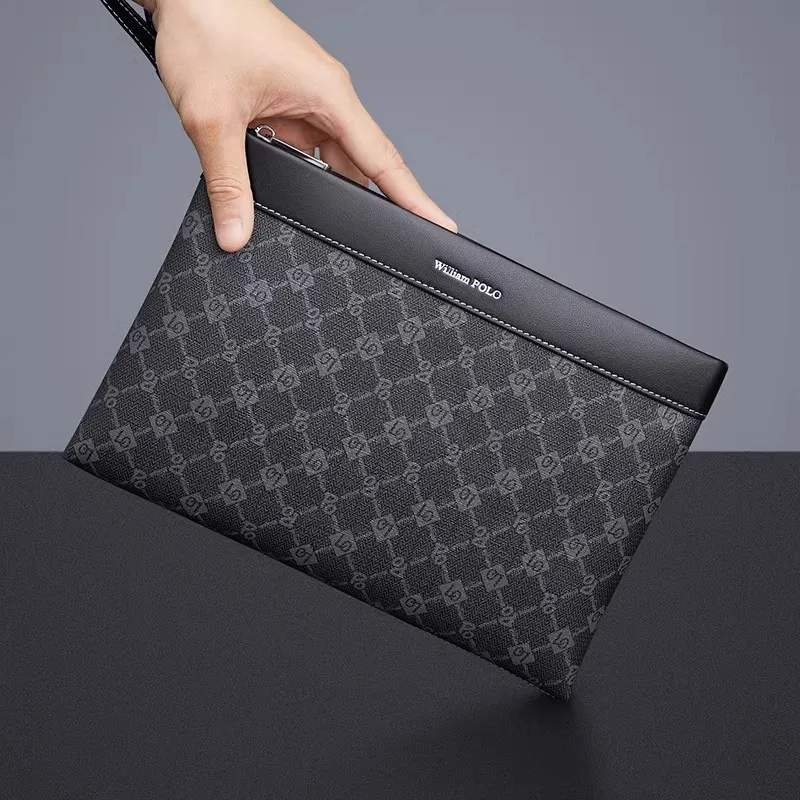 

Paul King Luxury Men's Handbag High-End Busin Envelope Clutch Soft Leather OL Sle Zipper Closure Square ape Main Ca...