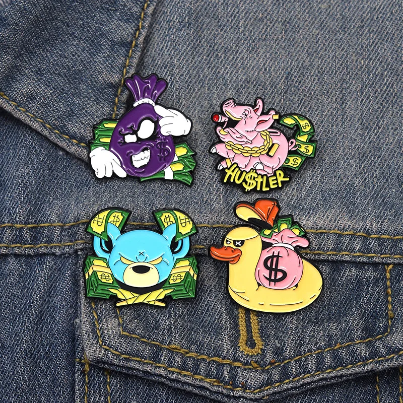 9 ピース/セットクリエイティブ面白いドル通貨エナメルブローチ漫画紙幣ピンジャケットバックパックバッジ装飾ジュエリー