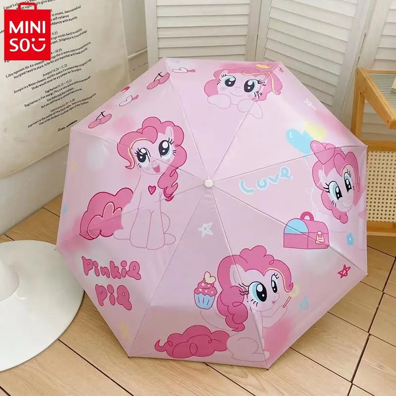 

MINISO My Little Pony Kawaii Umbrella Children Cartoon Fully Automatic Folding Umbrella Student Sunscreen Sunshade Umbrella Gift