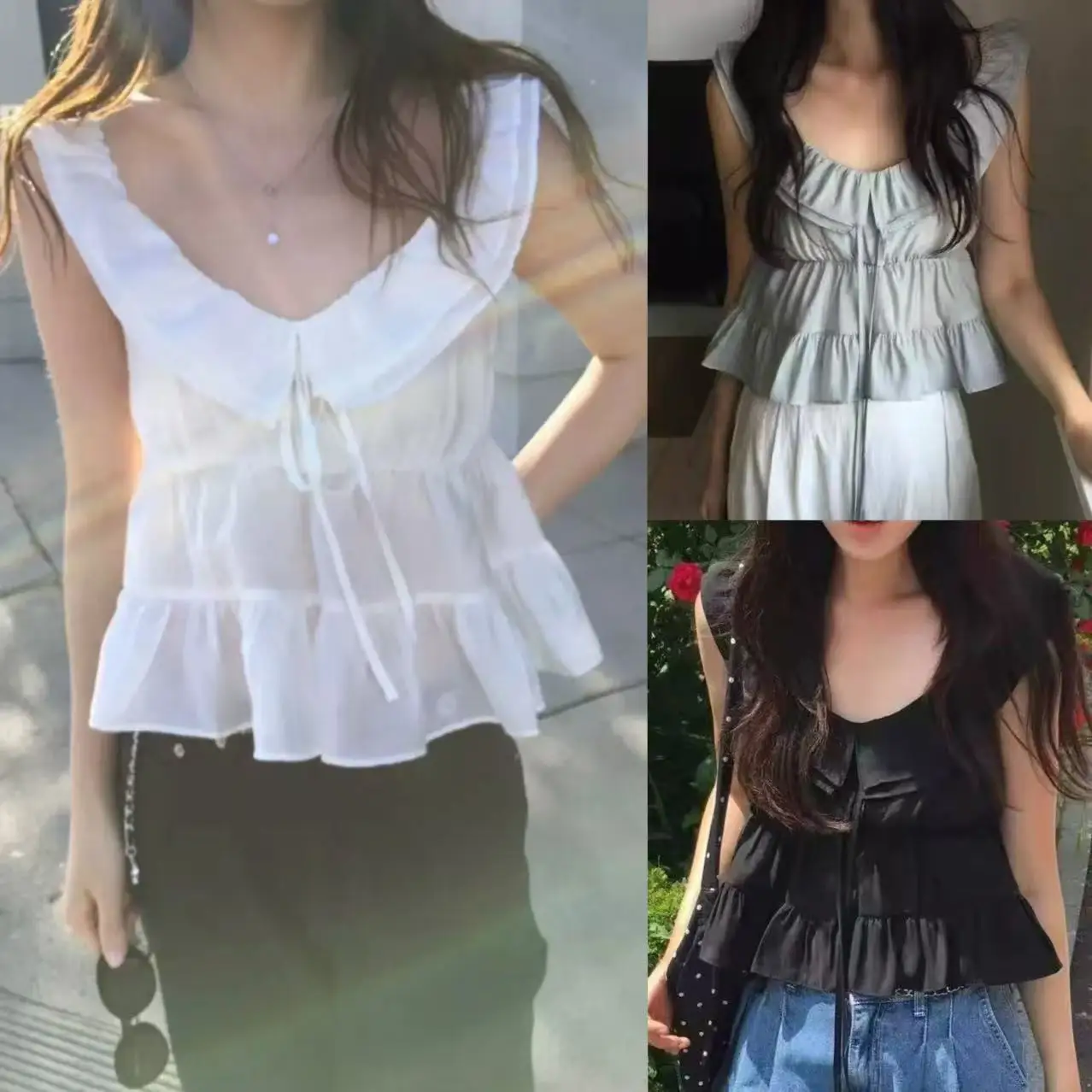 

Лето 202, женская двухслойная блузка с растительным принтом, воротником-стойкой и жилетом с кружевной отделкой, корейский повседневный жилет