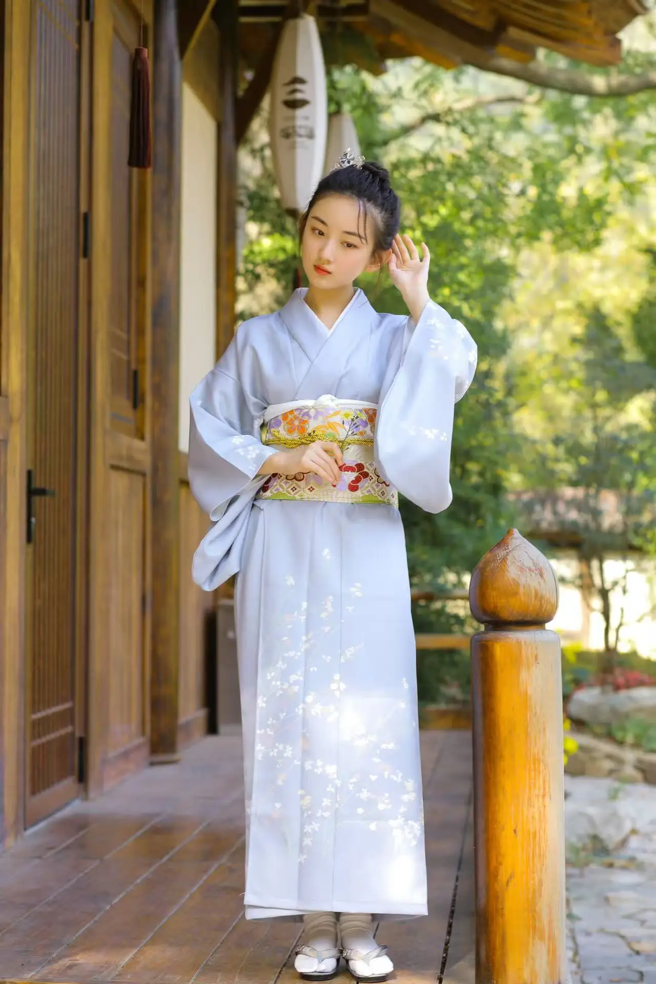 Japanese Style Dress Modern Yukata Inspired Kimono with Belt, Year Round Wear