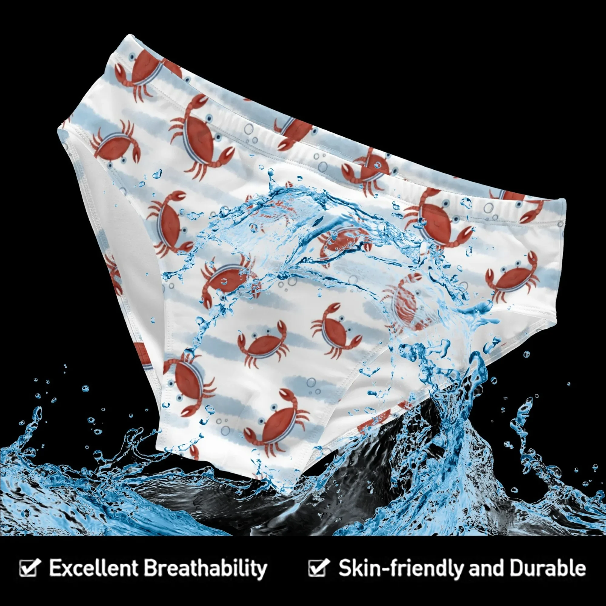 

Men's swimming trunks cartoon crab print fun beach surf shorts pool party sexy men's briefs lightweight and comfortable gift