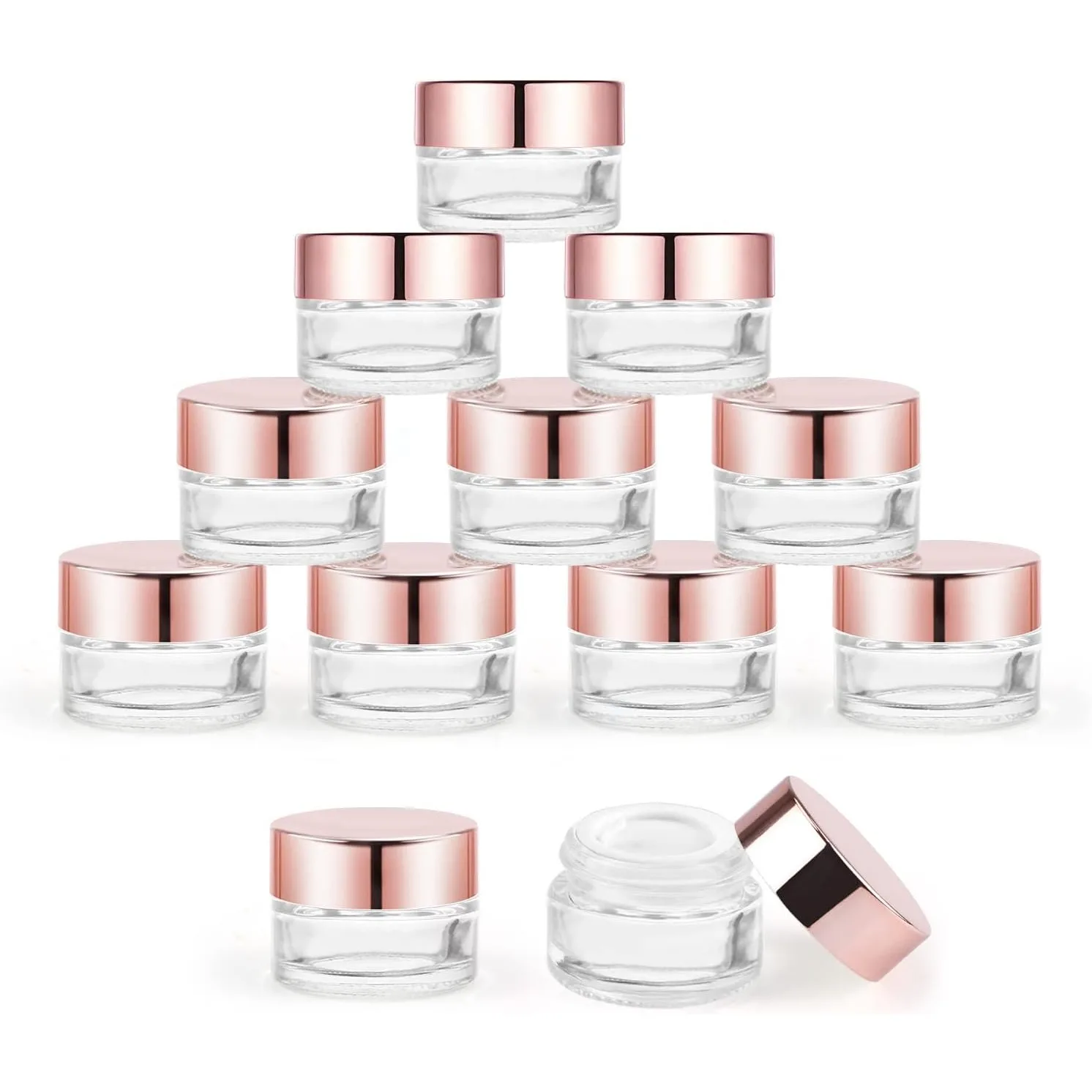 12Pcs 5g Glass Cosmetic Jars Refillable Clear Cream Bottle Containers Empty Sample Vials Jar for Eye Cream Lotion Lip Balm Scrub