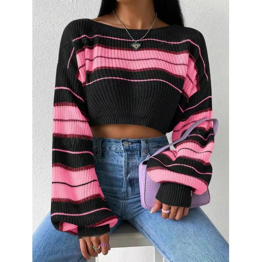 

Trendy ort Sve Women's Knitted Sweater Striped Long Sve Sweet Sle Casual Destruction Faion Spring Autumn Top