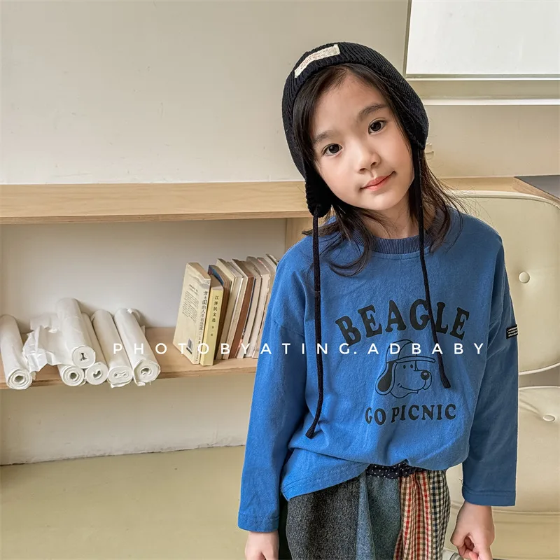 2024 Autumn New Children Long Sleeve T Shirts Boys Girls Cartoon Letter Print Bottoming Shirt Kids Casual Sweatshirt Cotton Tops