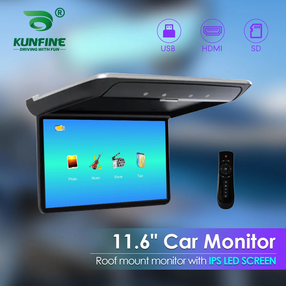 11.6 Inch Car Roof Monitor TV Flip Down 1080P Video HD Screen MP5 Player IPS Screen With 16-color Ambient Light USB SD HDMI FM