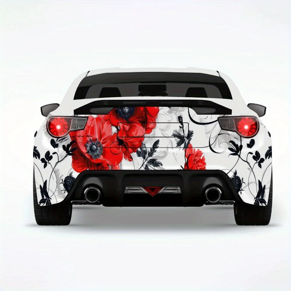 

Красный и черный - белый цветок, автомобильная наклейка, виниловая наклейка на заднюю часть автомобиля, водонепроницаемые самоклеящиеся виниловые наклейки для хвоста автомобиля и