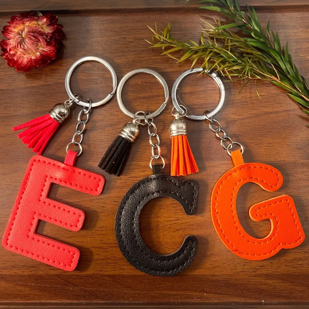 

Hit Product The 26 Letters Of The Alphabet Keychain Bag Pendant Keyring Cortex PU Key Ring Chain Tassel New Model Accessories