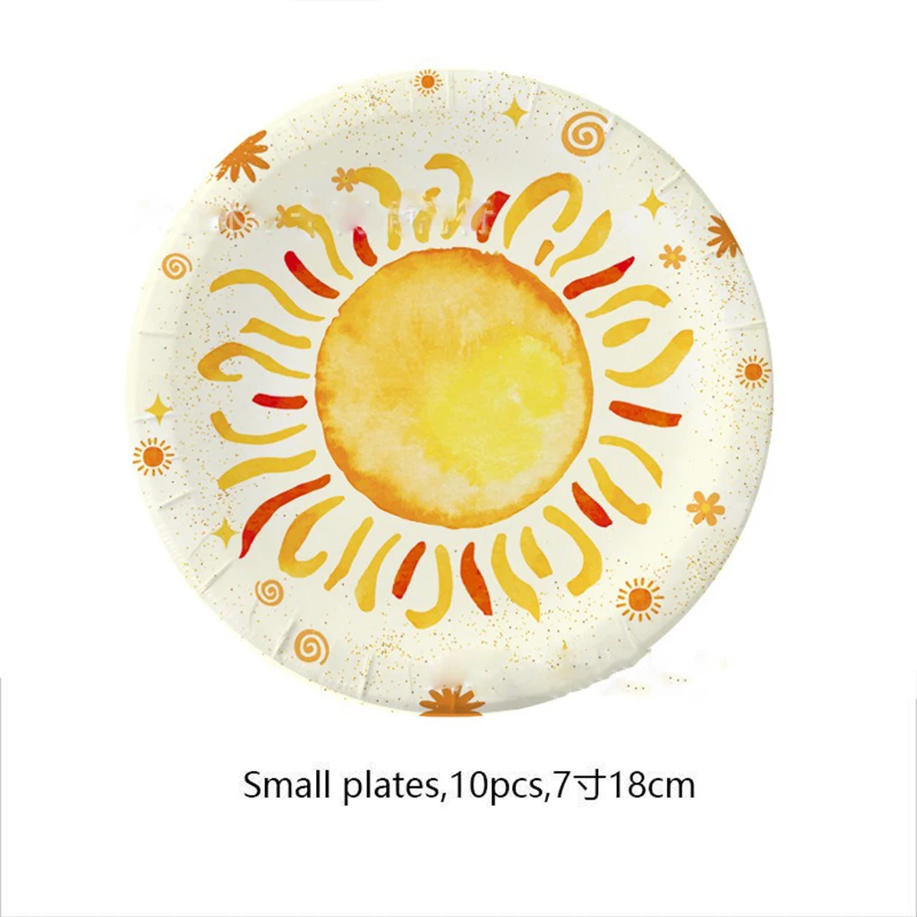 10pcs Sun Theme Disposable Tableware Scorching Hot Sunshine Paper Plate Napkins Cups Happy Kids Sunny Birthday Party Decor