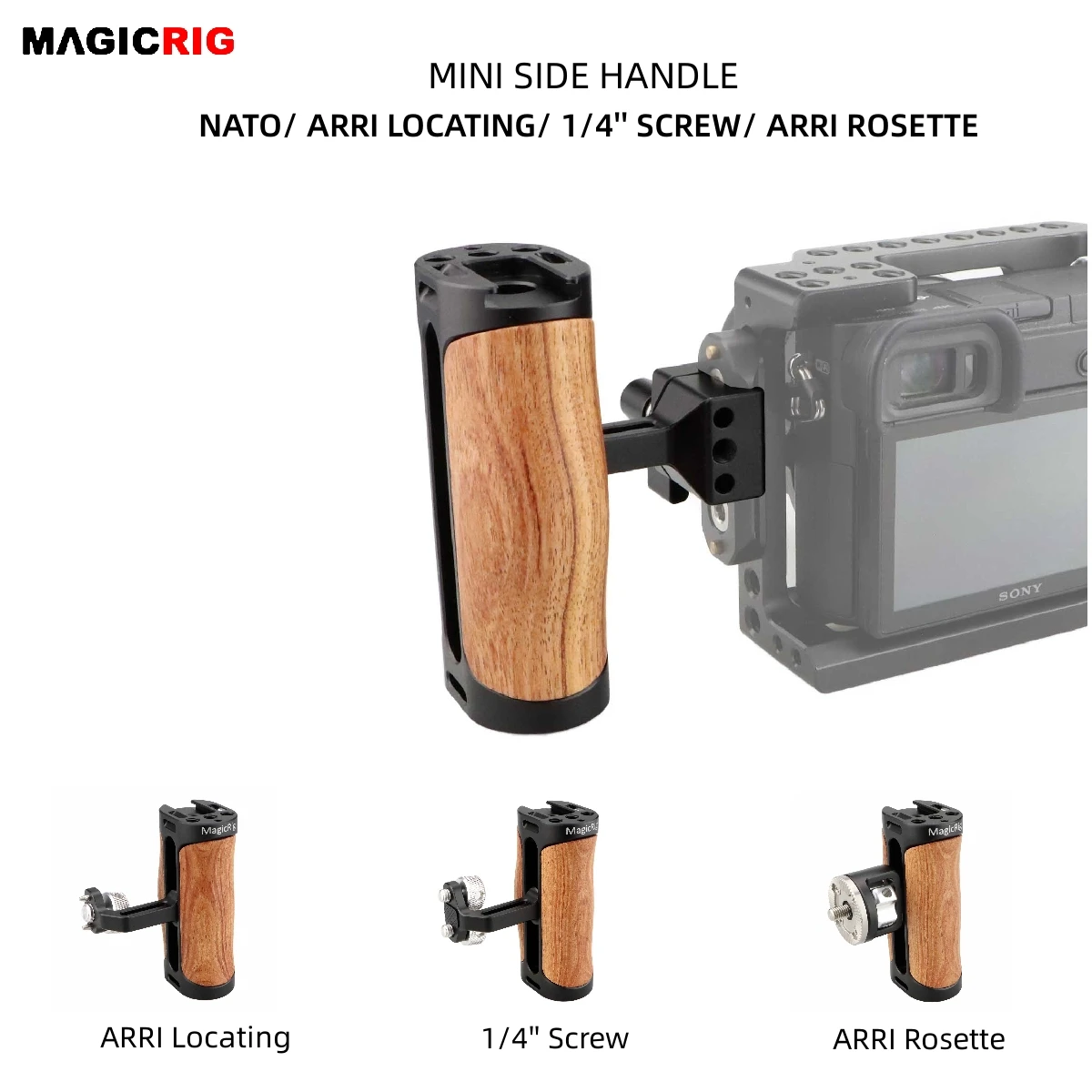 MAGICRIG Universal Camera Cage NATO Side Handle for Sony/Canon/Nikon Camera Wooden Mini Handgrip Cold Shoe Mount