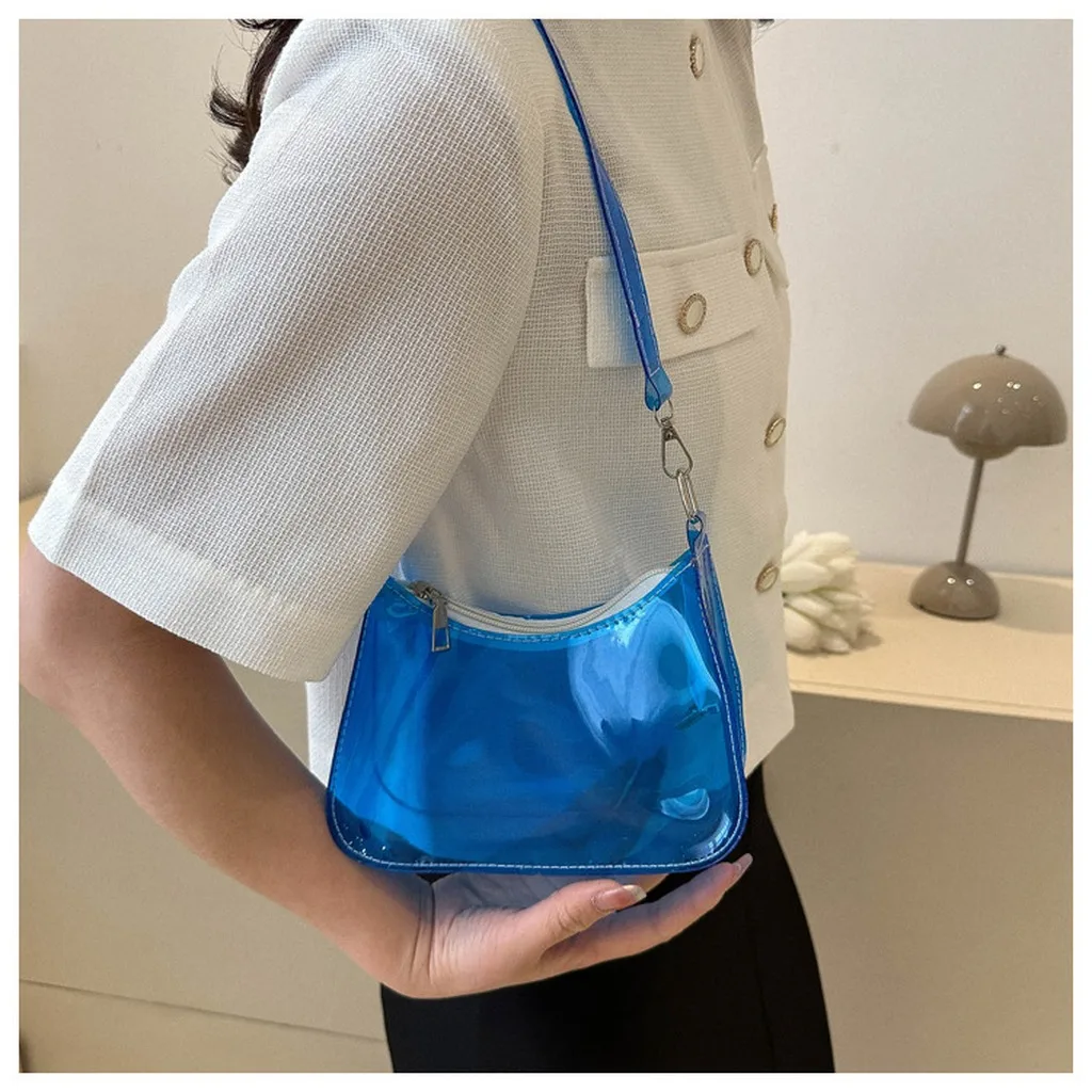 Pvc Shoulder Bag Versatile Women'S Underarm Bag Candy Color Handbag Transparent Fashion Shoulder Bag For Dating Commuting