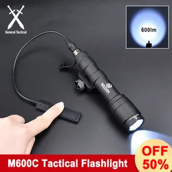 Linterna táctica Airsoft Surfir M600C con botón de presión, interruptor de doble función, compatible con riel Picatinny de 20MM, luz LED para caza al aire libre