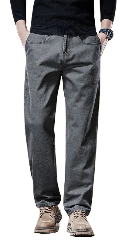 

Autumn and Winter Light Business Men's Loose Casual Pants Straight-leg Pure Cotton Simple and Versatile Long Pants with Fleece