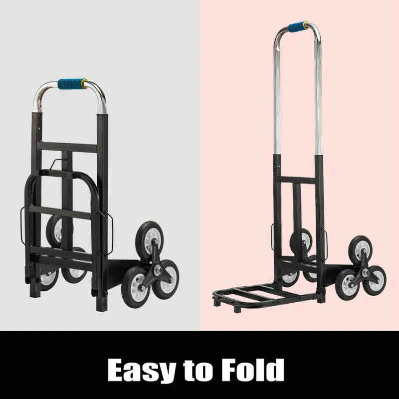 Portable Stair Climber Cart, 6 Rubber Wheels Folding Wagon, Household Shopping Trolley Steel Pipe Hand Truck