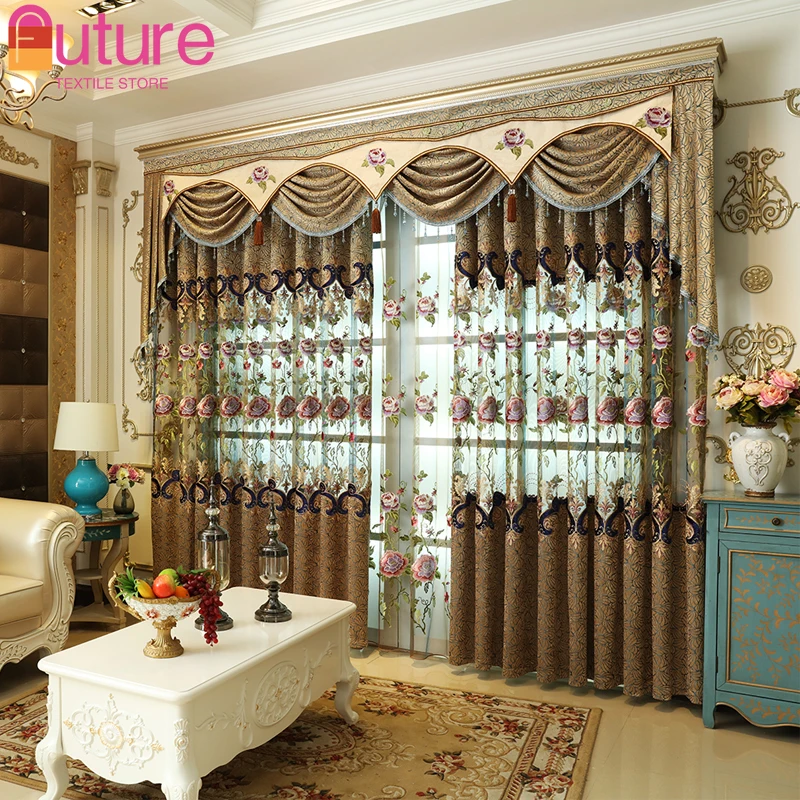 

New modern European bedroom embroidered shading window curtain floor screen curtain Curtains for Living dining room bedroom