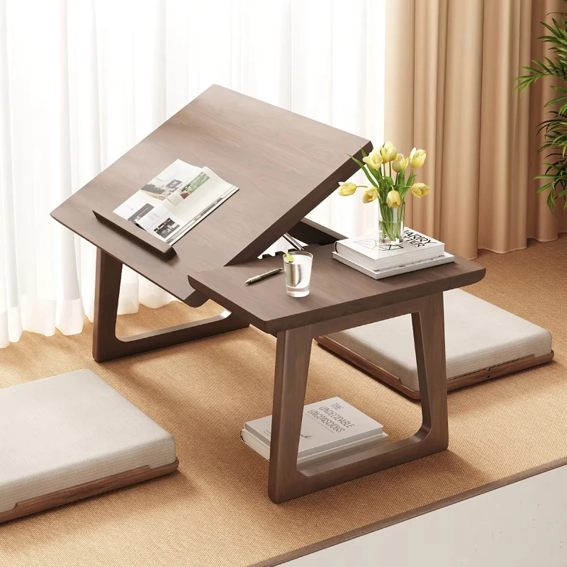 

Foldable Bay Window Desk, Solid Wood Tatami Table, Luxury Coffee Stand, Modern Balcony Desk, Space-Saving Wooden Table