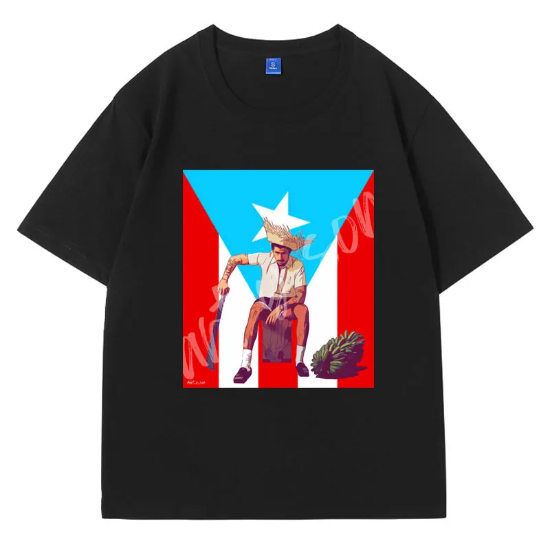 

Puerto Rico Flag Bad Bunny Fan Art T-Shirt Men Women Trendy Hip Hop Short Sleeve Summer Breathable Cotton Oversized T-shirt Gift