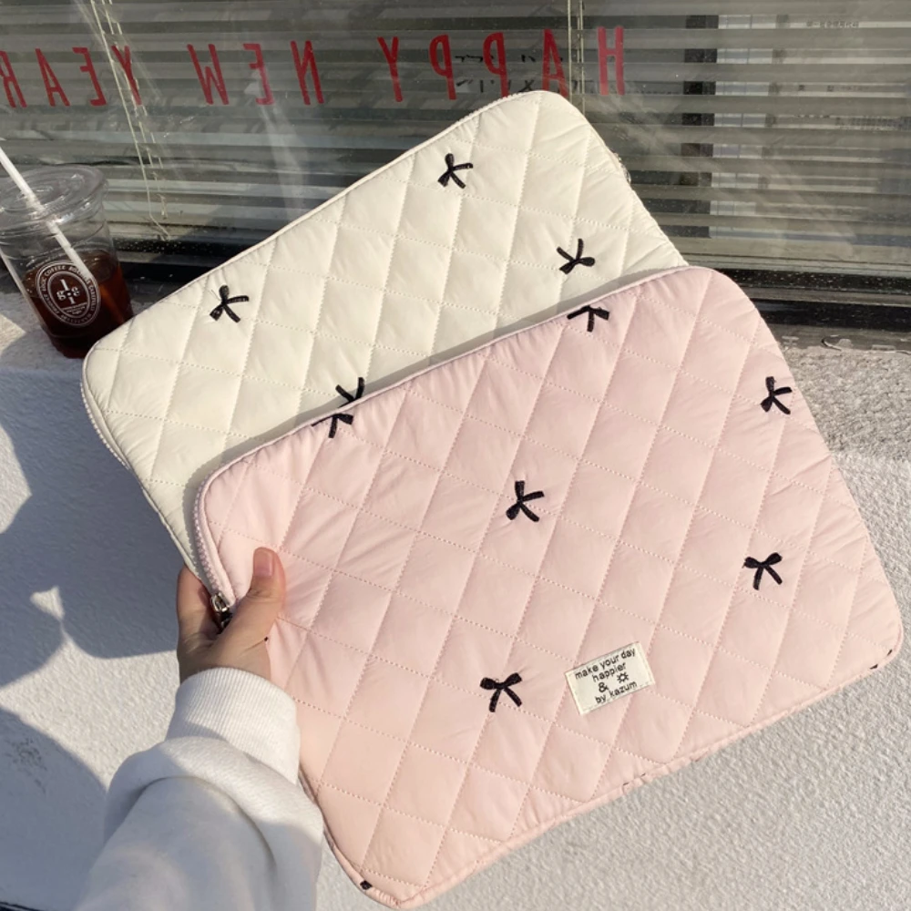 귀여운 리본 자수 컴퓨터 가방 태블릿 슬리브 케이스 2025 신상 11 13 15인치 여성용 노트북 슬리브 아이패드 태블릿 보호