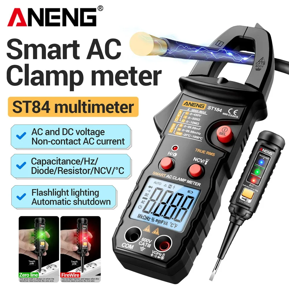 

Clamp Multimeter Tester ST184+B15 AC 30-1000V Voltage Detector Meter 6000 Count NCV Voltage Tester Diagnostic Breakpoint Finder