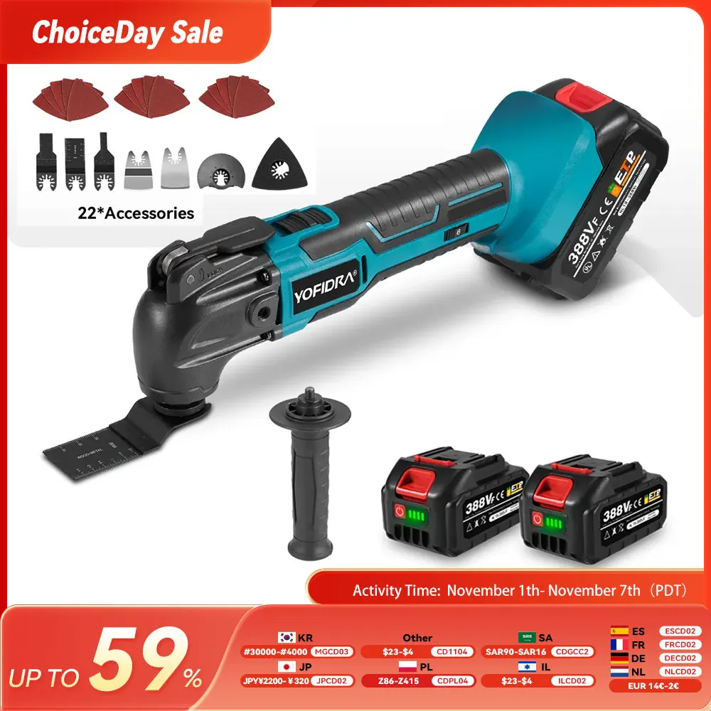 YOFIDRA 6 التروس 600 واط تتأرجح أدوات متعددة وظيفة أداة 20000OPM منشار كهربائي المتقلب مجرفة ل ماكيتا 18 فولت بطارية دبوس