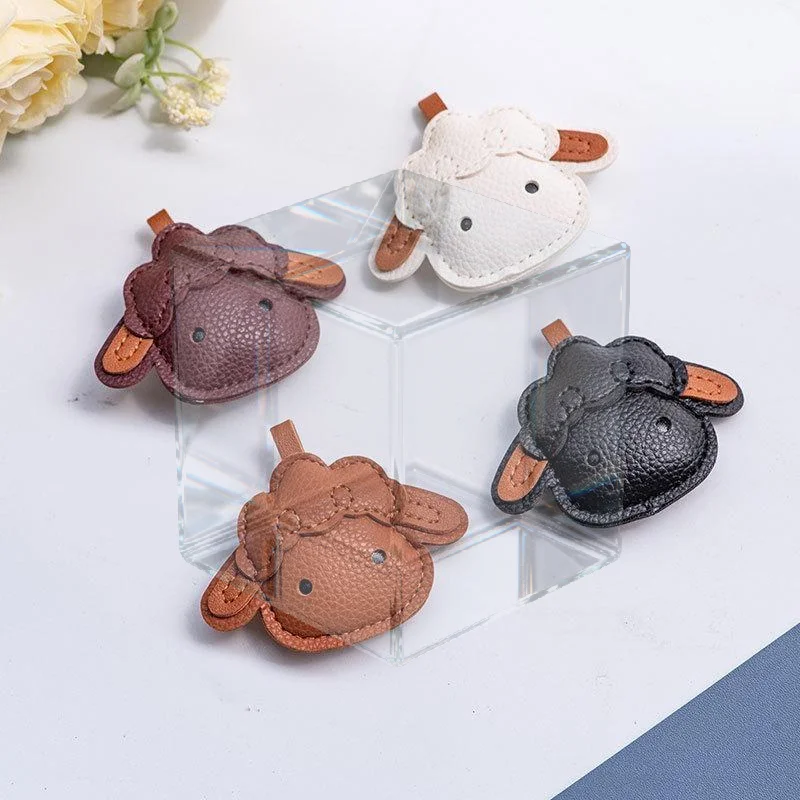 Cartoon Cute Sheep PU Leather Pendant For Backpack Luggage Car Keychain Home Decoration