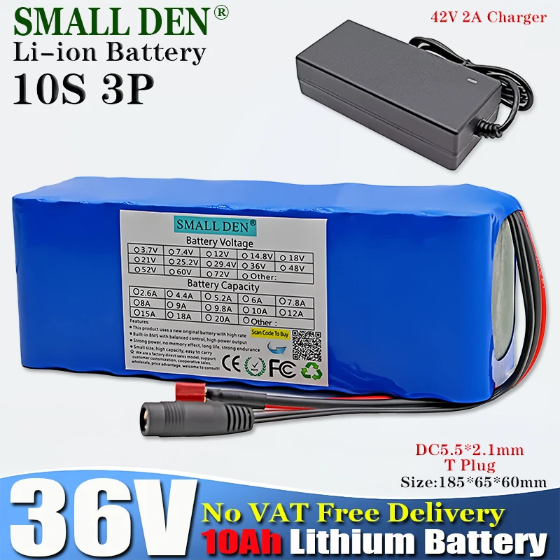 

36V 10Ah Li-ion battery pack 42V 2A Charger +XT60/T Plug 18650 10S3P 500W High Power Electric bicycle Motorcycle Scooter battery