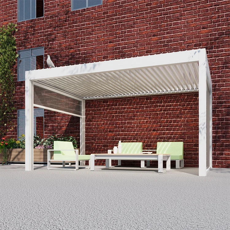 Aluminum Bioclimatic Pergola, Motorized Louvered Roof, Waterproof Outdoor Sun Shade, Remote Control Garden Gazebo Pavilion