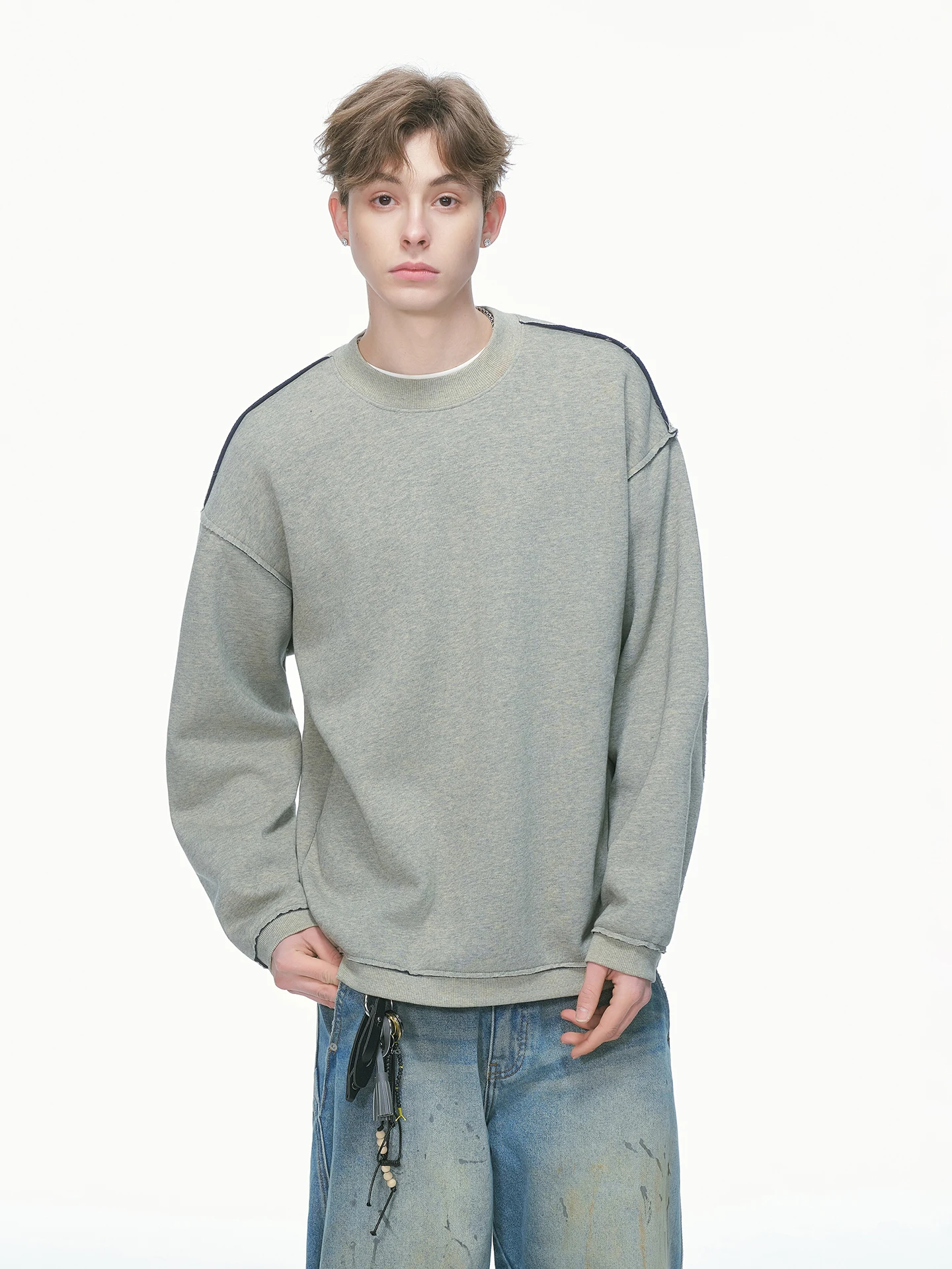 American Design round Neck Sweatshirt Long Sleeve Casual Spring Autumn Men's T-shirt Couple's Loose Fit Comfortable Cotton Po...