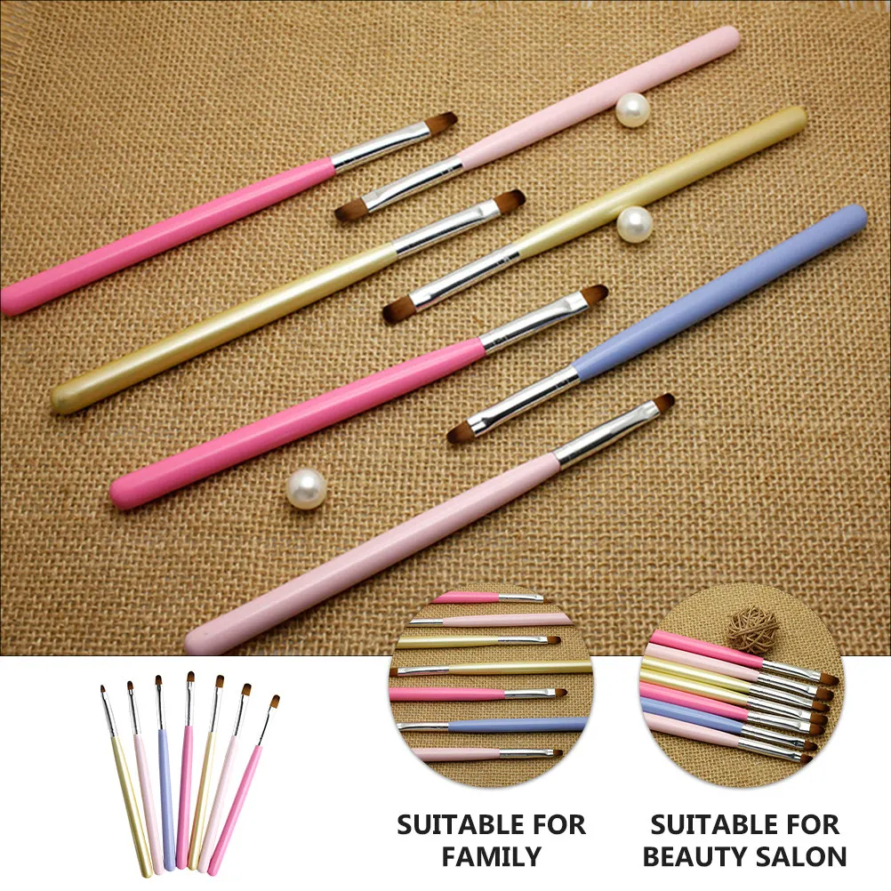 8pcs Nail Art Brushes Set Zinc Alloy Wood Nylon Gel Manicure Pen DIY Painting Drawing Tools Salon Professional Home Use