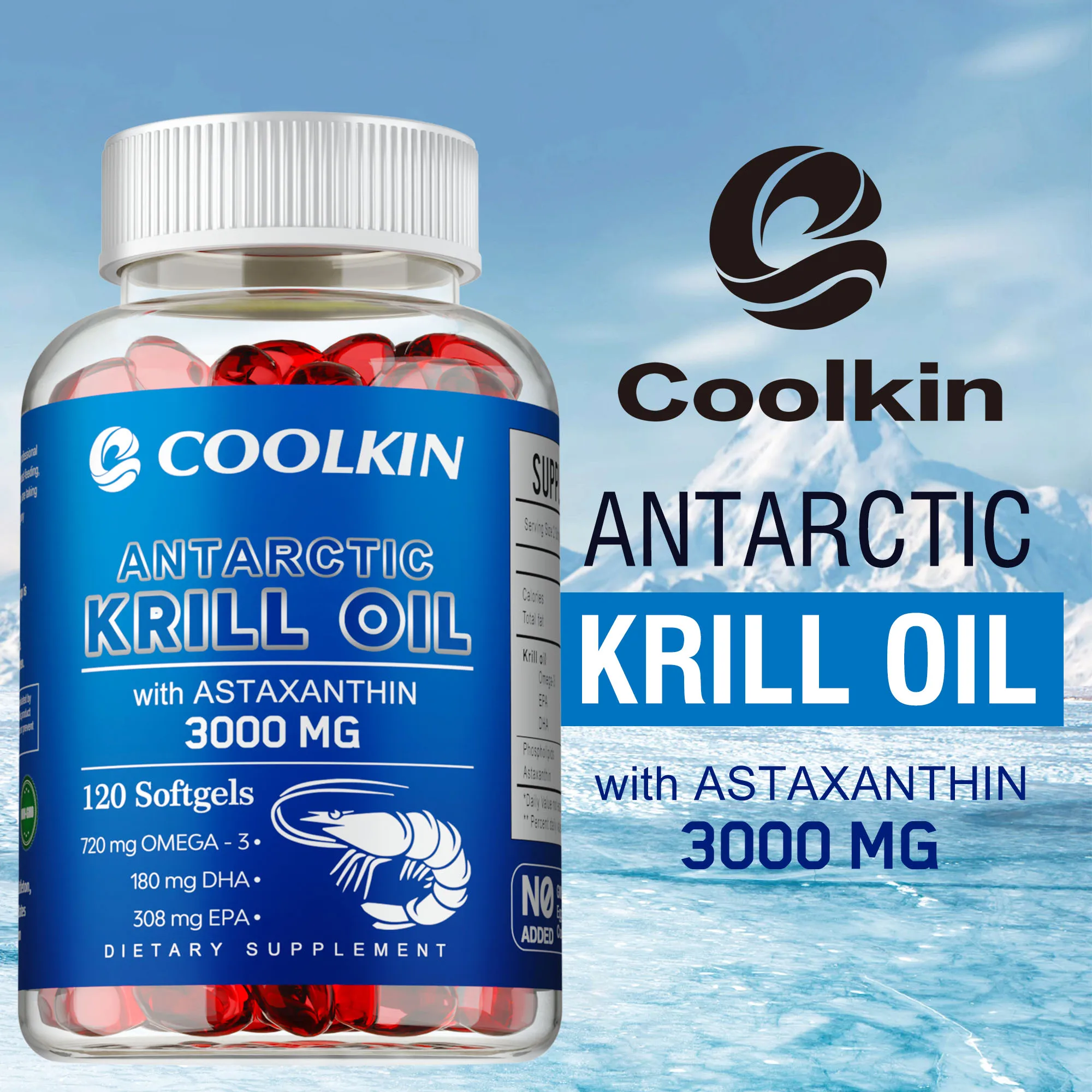 

Antarctic Krill Oil 3000mg - Omega-3 EPA, DHA, Reduce Joint Pain, Improve Blood Circulation, Support Heart & Joint Health
