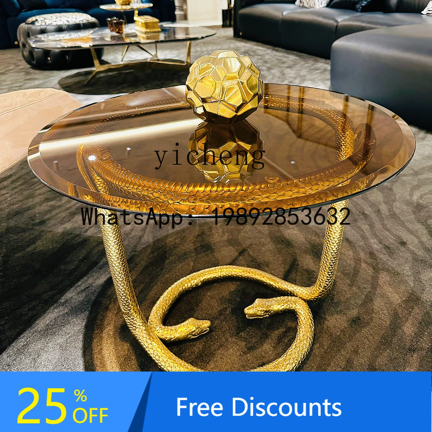 

Italian Style Light Luxury Snake-Shaped Round Coffee Table Creative Snake Head Corner Table for Living Room Home Use