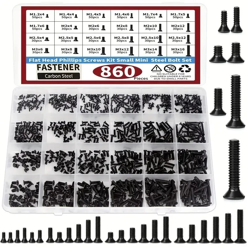 500pcs M1.2 M1.4 M1.6 Small Mini Micro Cross Phillips Ultra Thin Wafer Flat Head Screw Bolt for Laptop Phone Set Assortment Kit