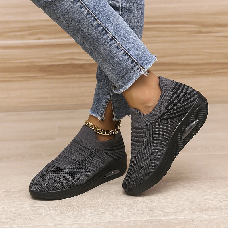 Air Cushion Flats Shoes for Women 2023 Summer Lightweight Sneakers Fashion Breathable Mesh Casual Shoes Slip-on Walking Sneakers