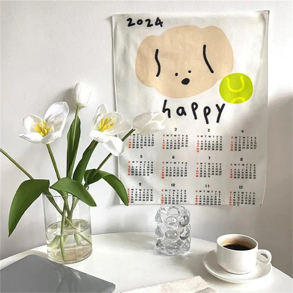 2024 Tapestry Calendar Hanging Cloth Cartoon Pattern Rich Color Decorative Wall Tapestry Background Calendar