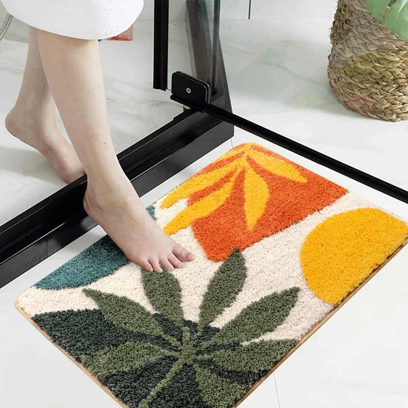 Bathroom Rugs Colorful Abstract Leaves Cute Bath Mat Boho Bath Rug Microfiber Floor Mats for Tub Bathroom Indoor Doormat 바닥 깔개